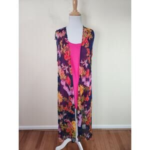 Kate & Mallory Women's 2 Piece Pink Tank Top & Floral Kimono Shirt Sleeveless M